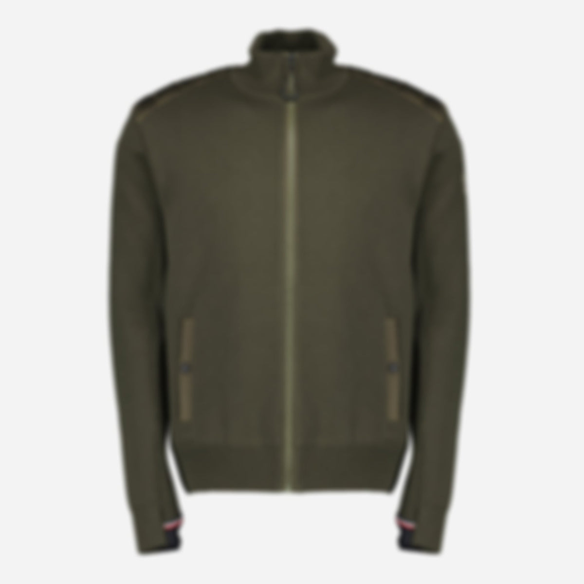 Quilted Zippered Cardigan in Khaki Wool