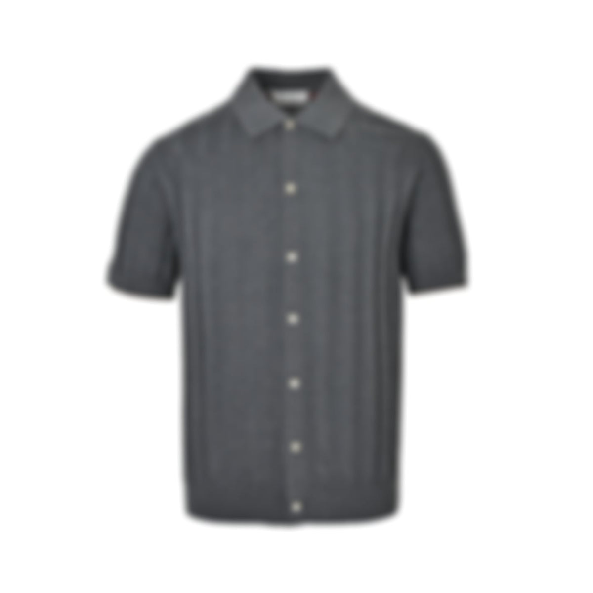 Ribbed Knit Button-Through Polo | Dark Grey