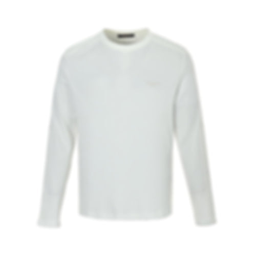 Waffle Knit Paneled Long-Sleeve T-Shirt - White