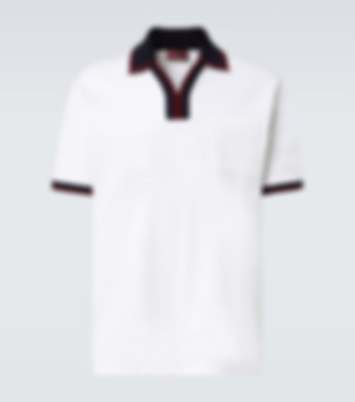 Contrast-Trim Johnny Collar Polo | White