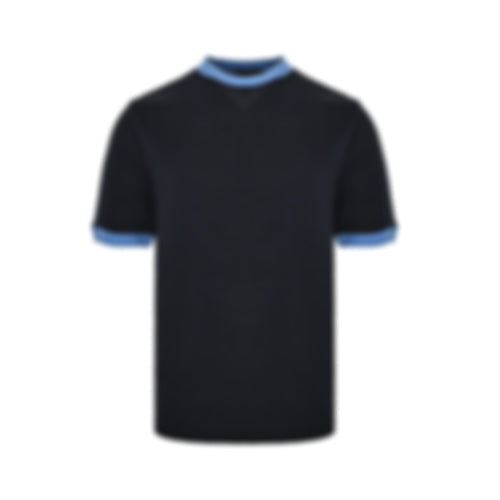 Contrast-Trim Knit T-Shirt | Navy Blue & Light Blue