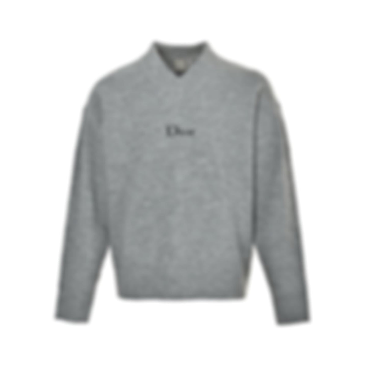 Embroidered Logo Ribbed V-Neck Sweater - Grey