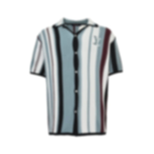 Vertical Stripe Ribbed Knit Polo
