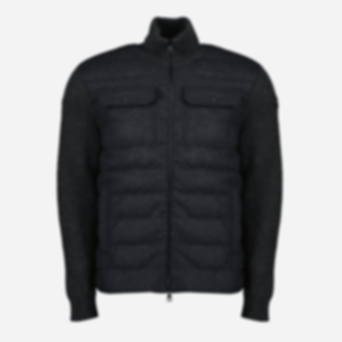 Gray Quilted Wool Zip Cardigan