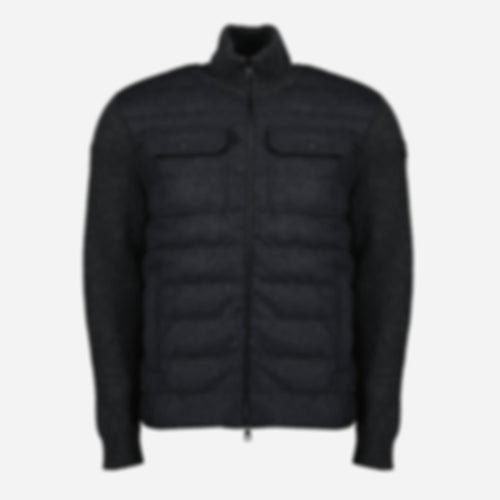 Gray Quilted Wool Zip Cardigan