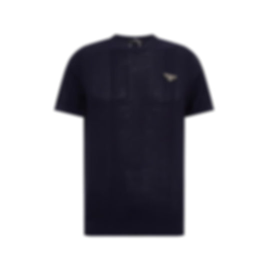 Vertical Ribbed Knit T-Shirt | Navy Blue
