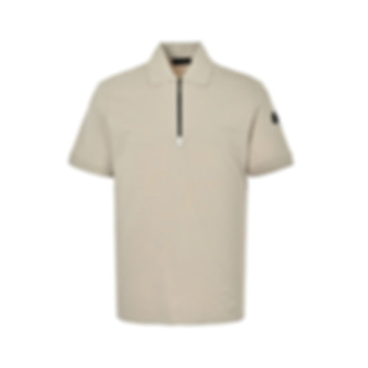 Zip-Neck Polo Shirt - Beige