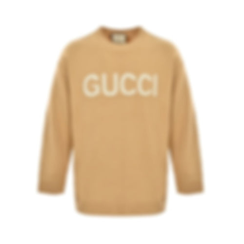 Intarsia Logo Pointelle Wool Sweater | Beige
