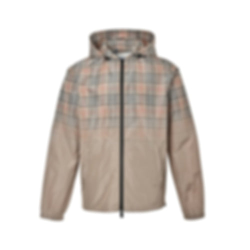 Gradient Check Windbreaker Jacket - Beige