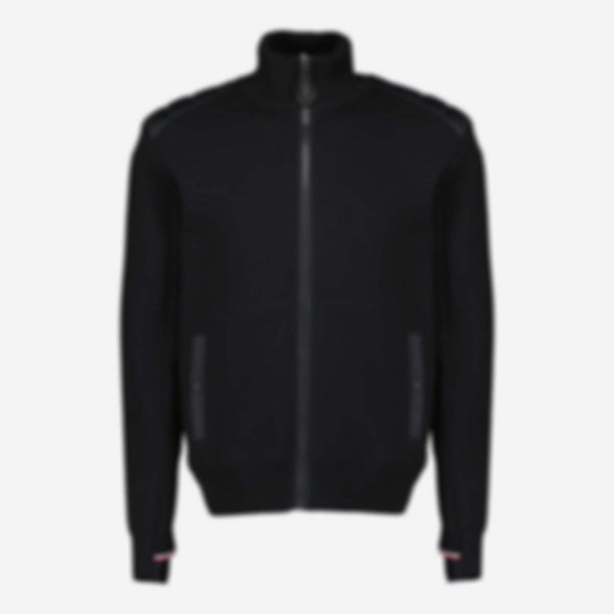 Black Quilted Zip-Up Cardigan in Wool
