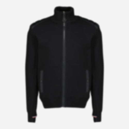 Black Quilted Zip-Up Cardigan in Wool