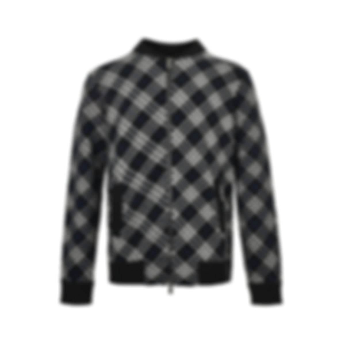 Diagonal Check Knit Zip-Up Jacket