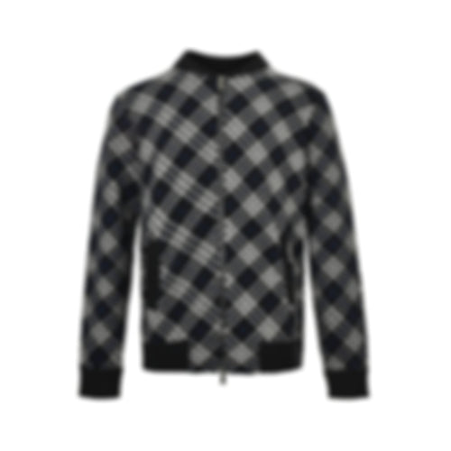 Diagonal Check Knit Zip-Up Jacket