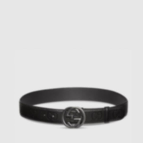 Interlocking G Belt | Black GG Embossed Leather