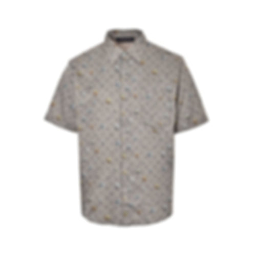 Botanical Monogram Short-Sleeve Shirt - Taupe/Grey