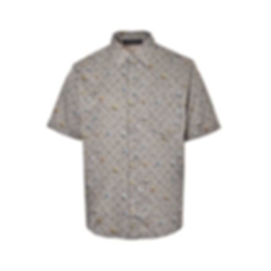 Botanical Monogram Short-Sleeve Shirt - Taupe/Grey