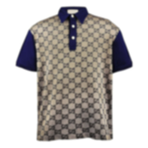 Monogram Panel Polo Shirt | Beige & Navy