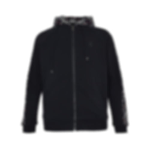 TB Monogram Zip-Up Checked Trim Hoodie | Navy