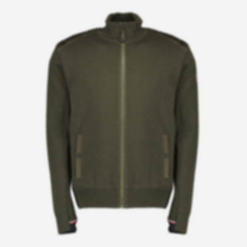 Quilted Zippered Cardigan in Khaki Wool