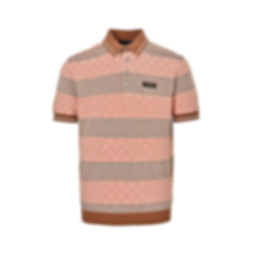 Damier Stripe Knit Polo - Coral/Beige