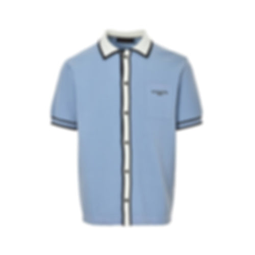 Contrast Trim Knit Shirt - Light Blue