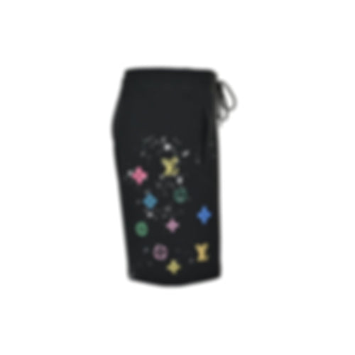 Monogram Paint Splatter Shorts - Black