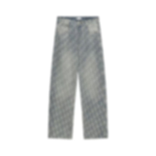 Oblique All-Over Print Faded Denim Jeans | Blue