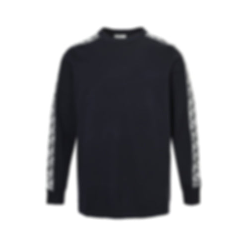 Oblique Sleeve Stripe Cotton Knit Crewneck