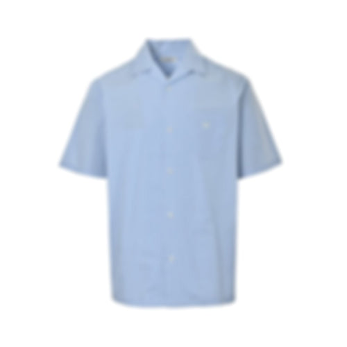 Striped Camp Collar Short-Sleeve Shirt | Light Blue