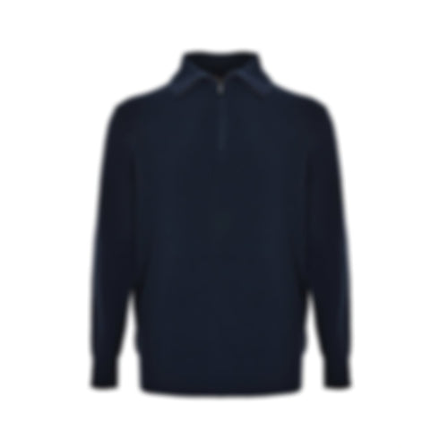 Navy Ribbed Quarter-Zip Knit Sweater