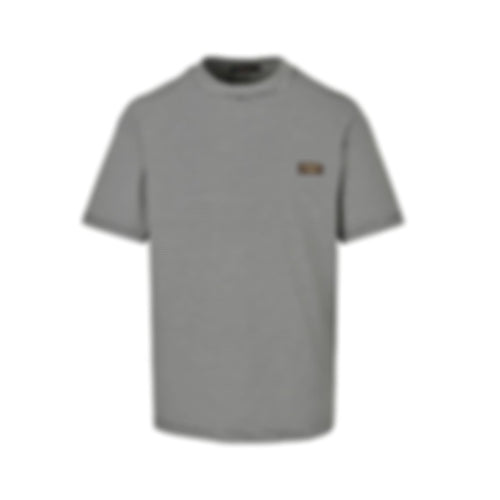 Micro-Stripe Leather Patch T-Shirt - Black/White
