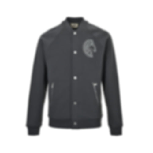 Chenille Horse Patch Varsity Jacket | Dark Grey