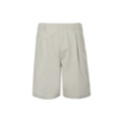 Pleated Cotton Bermuda Shorts | Beige