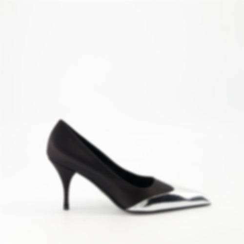 Satin and leather pumps