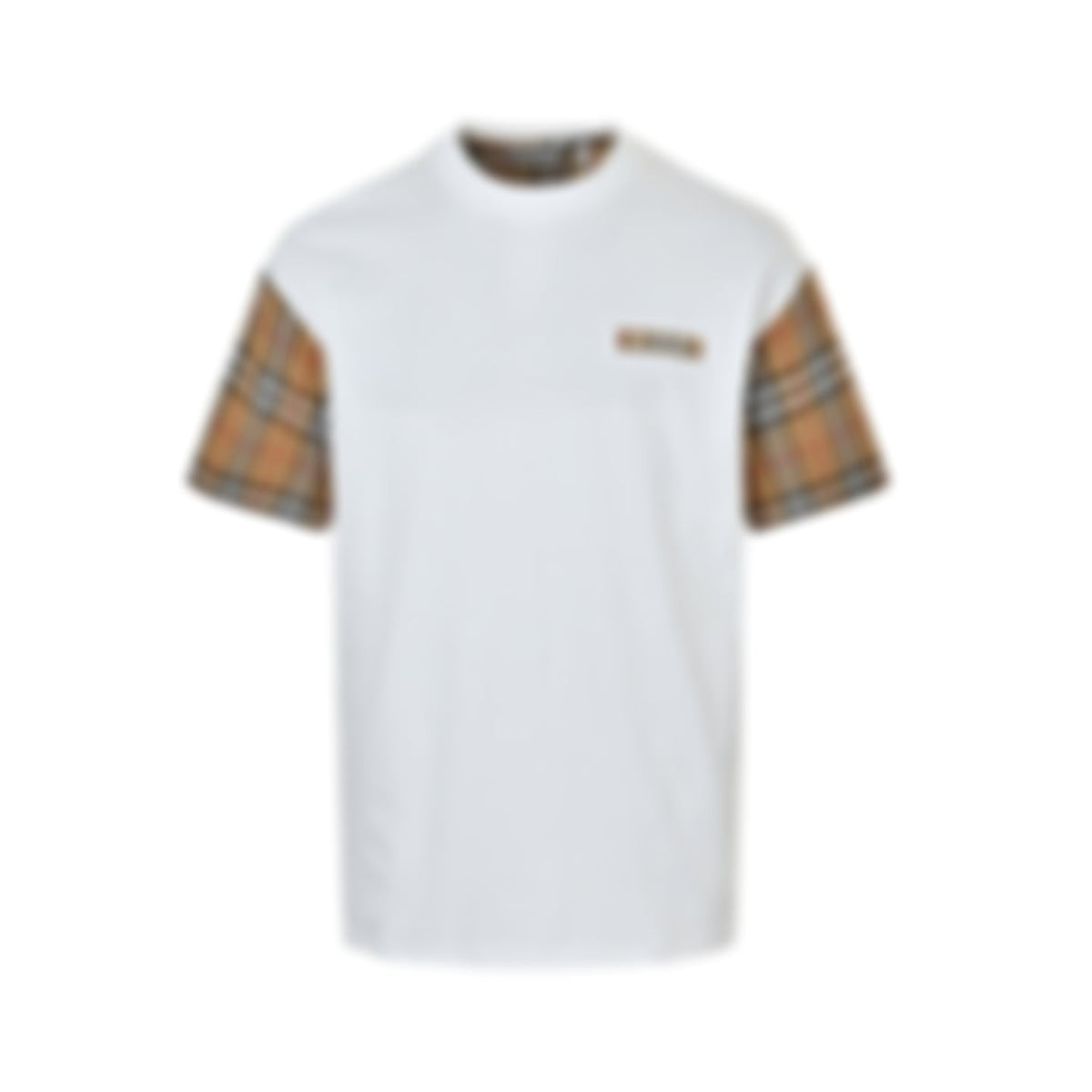 Contrast Plaid Sleeve Tee - White