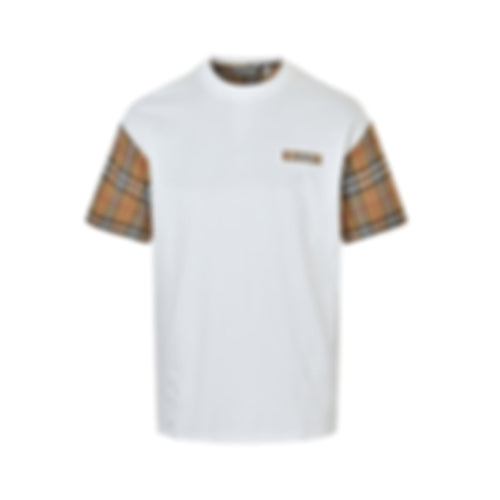 Contrast Plaid Sleeve Tee - White