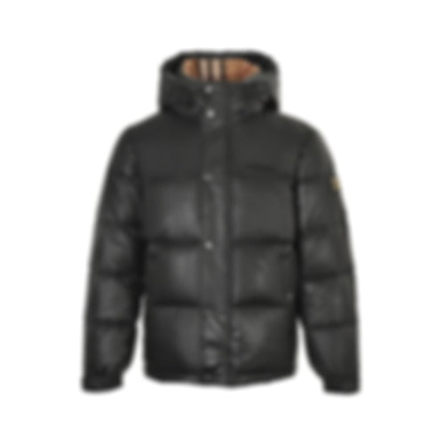 Check Lined Hooded Puffer | Black