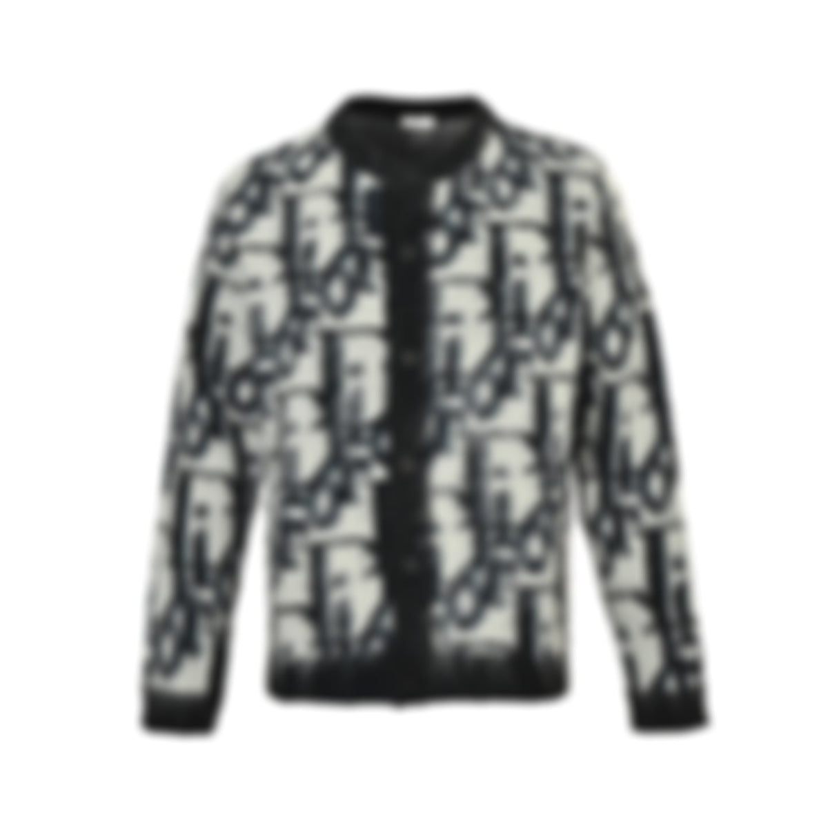 Oblique Brushed Wool Jacquard Cardigan | Black & White