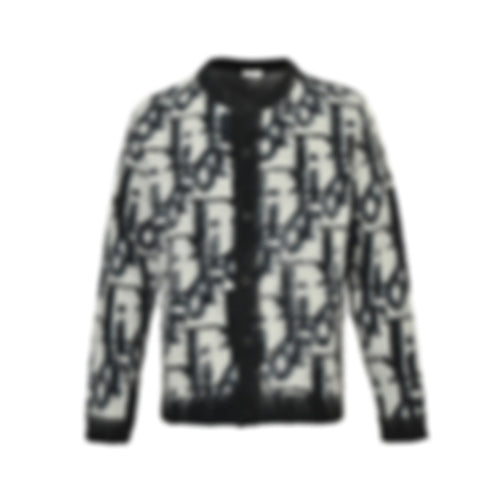 Oblique Brushed Wool Jacquard Cardigan | Black & White
