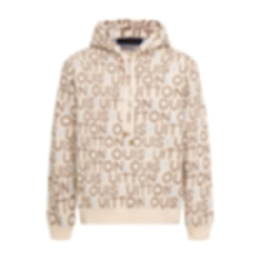 All-Over Logo Knit Hoodie | Cream & Brown