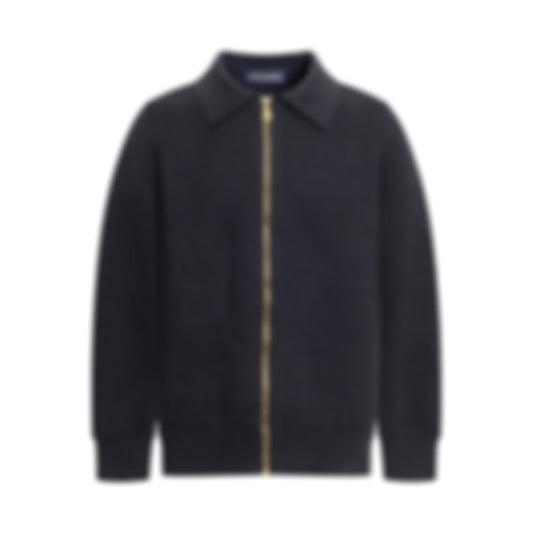3D Monogram Embossed Zip-Through Cardigan | Midnight Blue